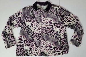Mirror Image Womens 3X Purple Leopard Animal Print Full Zip Sweater Jacket